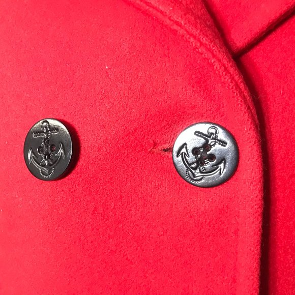 Vtg USA Lands' End Direct Merchants Red Wool Anchor Button Peacoat Jacket 8 S - Picture 3 of 14
